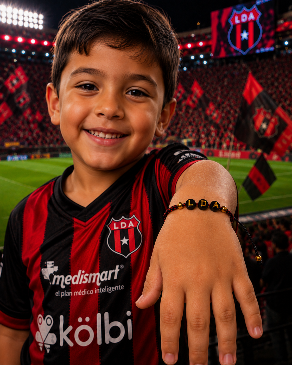 Pulsera LDA en macramé rojo y negro