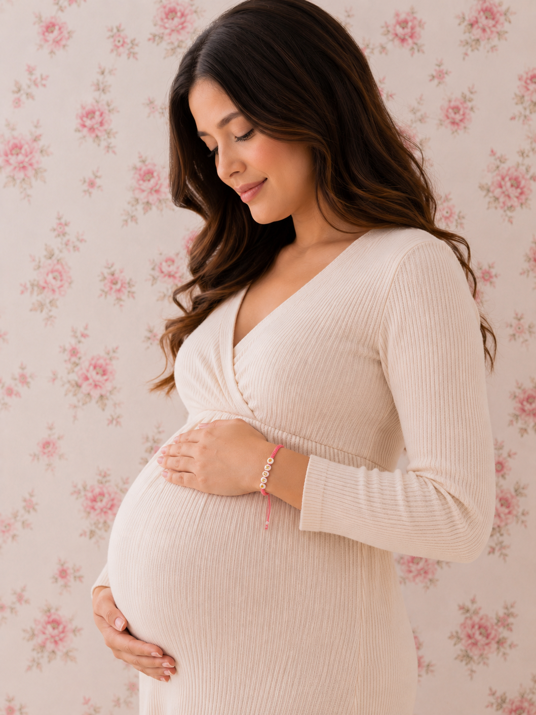 Pulsera Amor de Mamá en macramé rosado