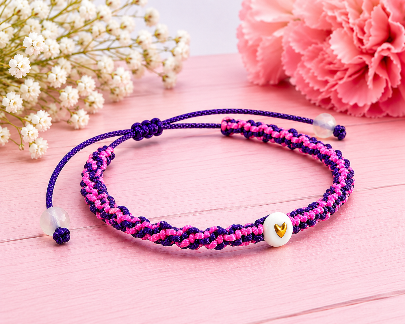 Pulsera Corazón de Violeta 💖 | Macramé Artesanal